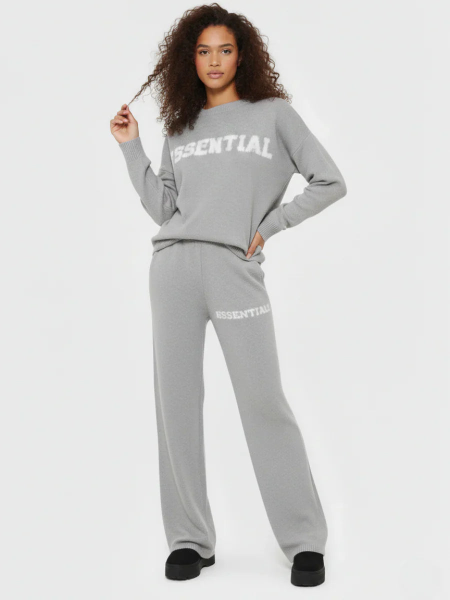 Grey Essential Logo Knitted Top & Wide Leg Trousers Co-ord