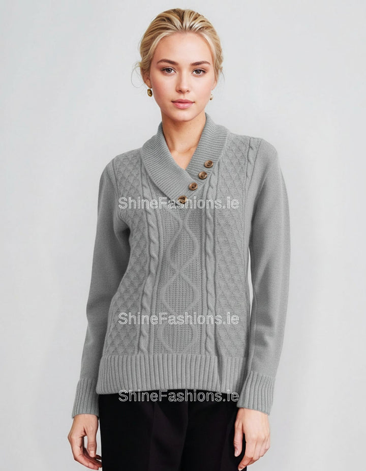 Grey Four Button Cable Knit Jumper