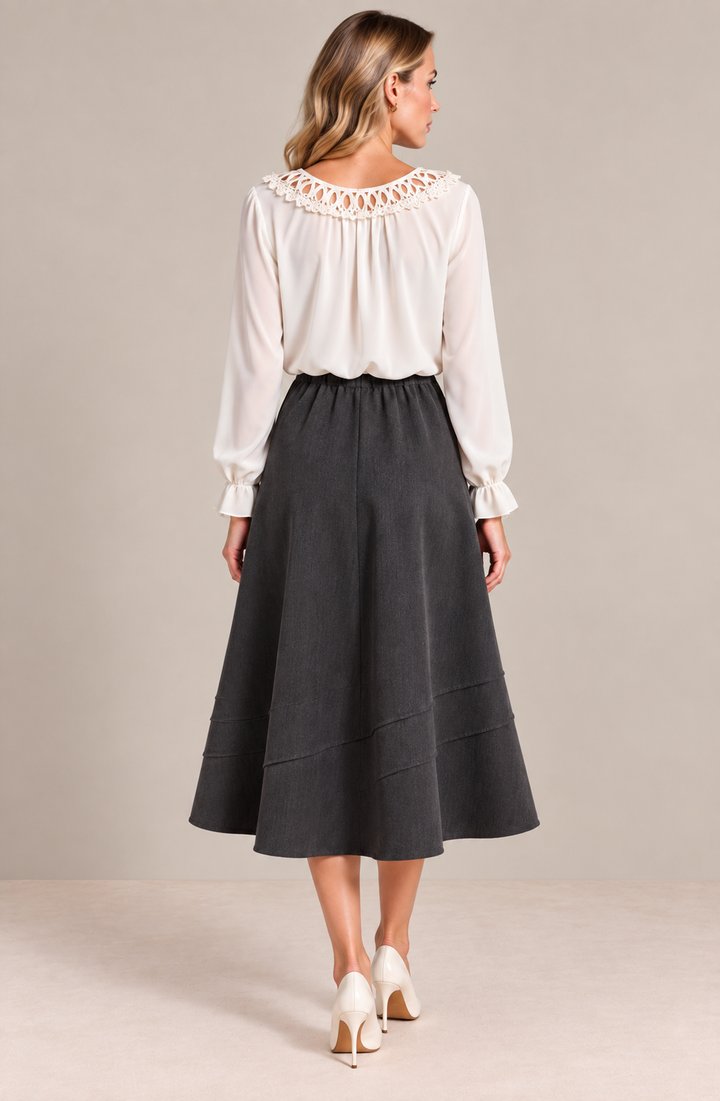Grey Lined Elasticated A-Line Skirt