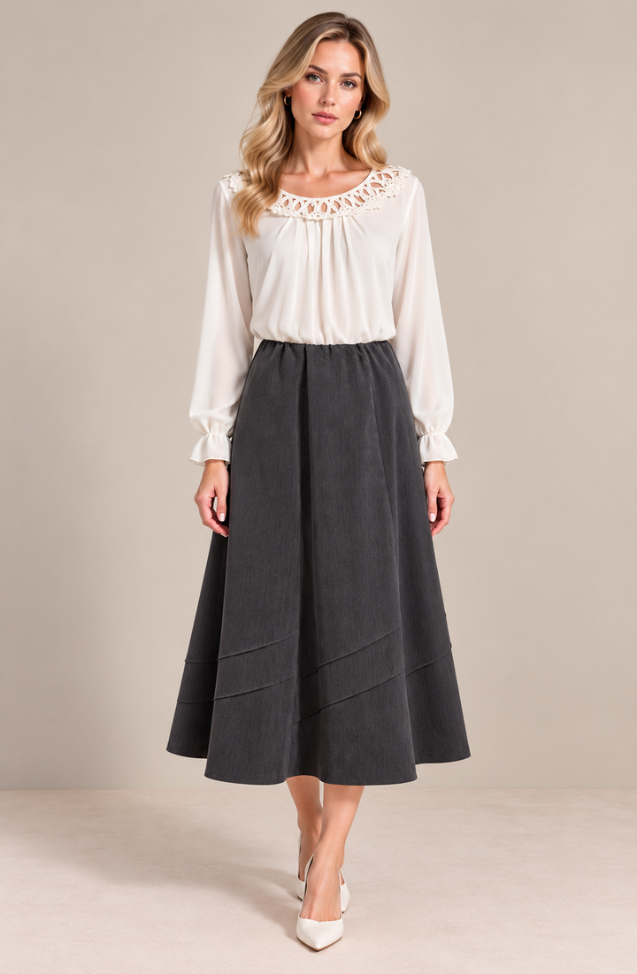 Grey Lined Elasticated A-Line Skirt