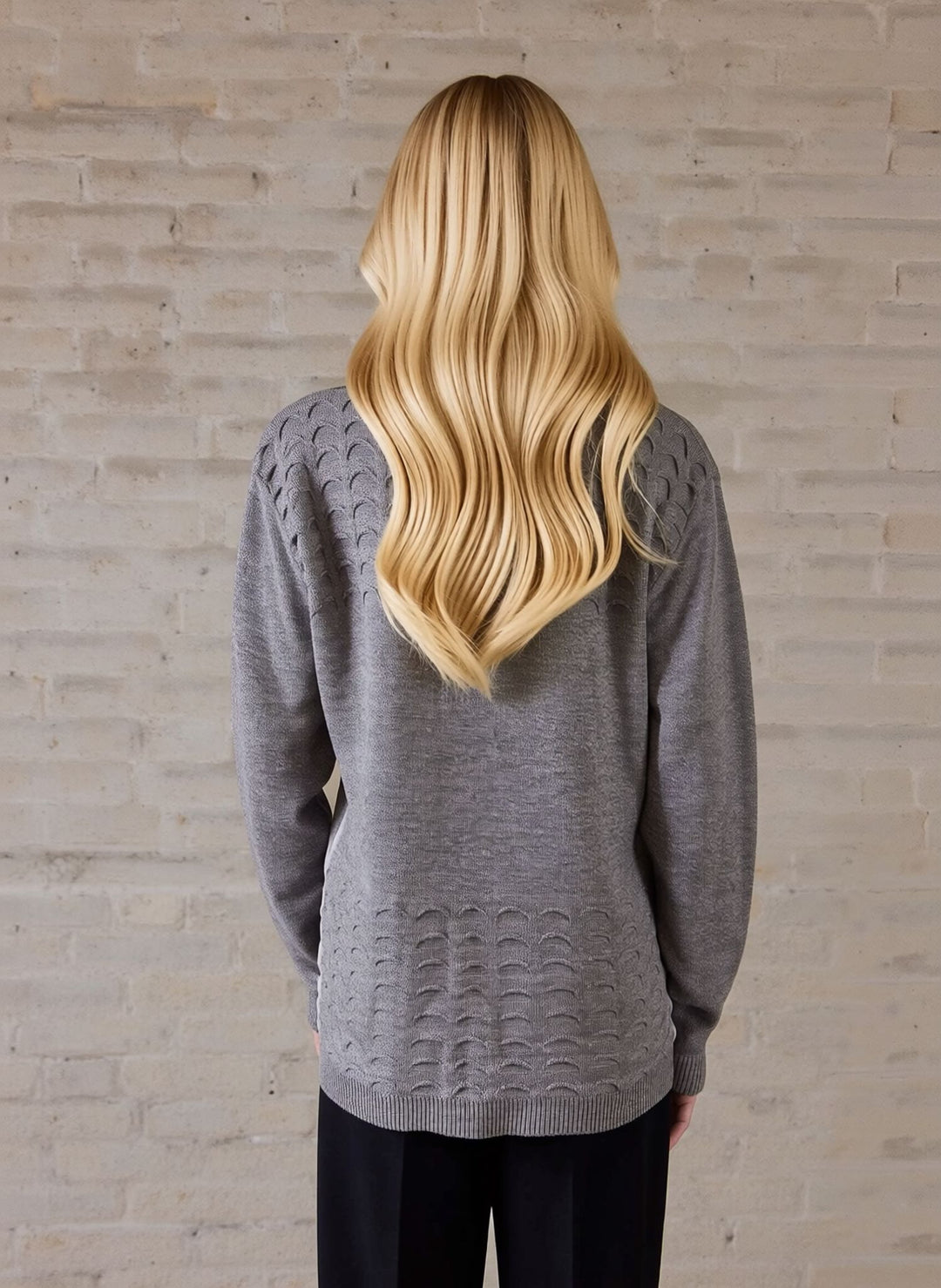 Grey Scallop Edge to Edge Open Cardigan