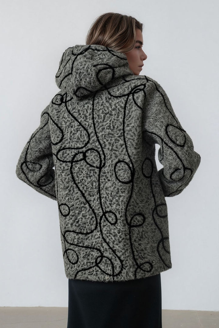 Grey Warm Bouclé Winter Stylish Pattern Coat