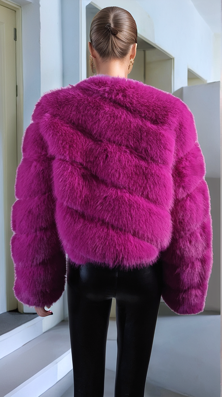 Hot Pink Thick Faux Fur Paneled Layered Jacket