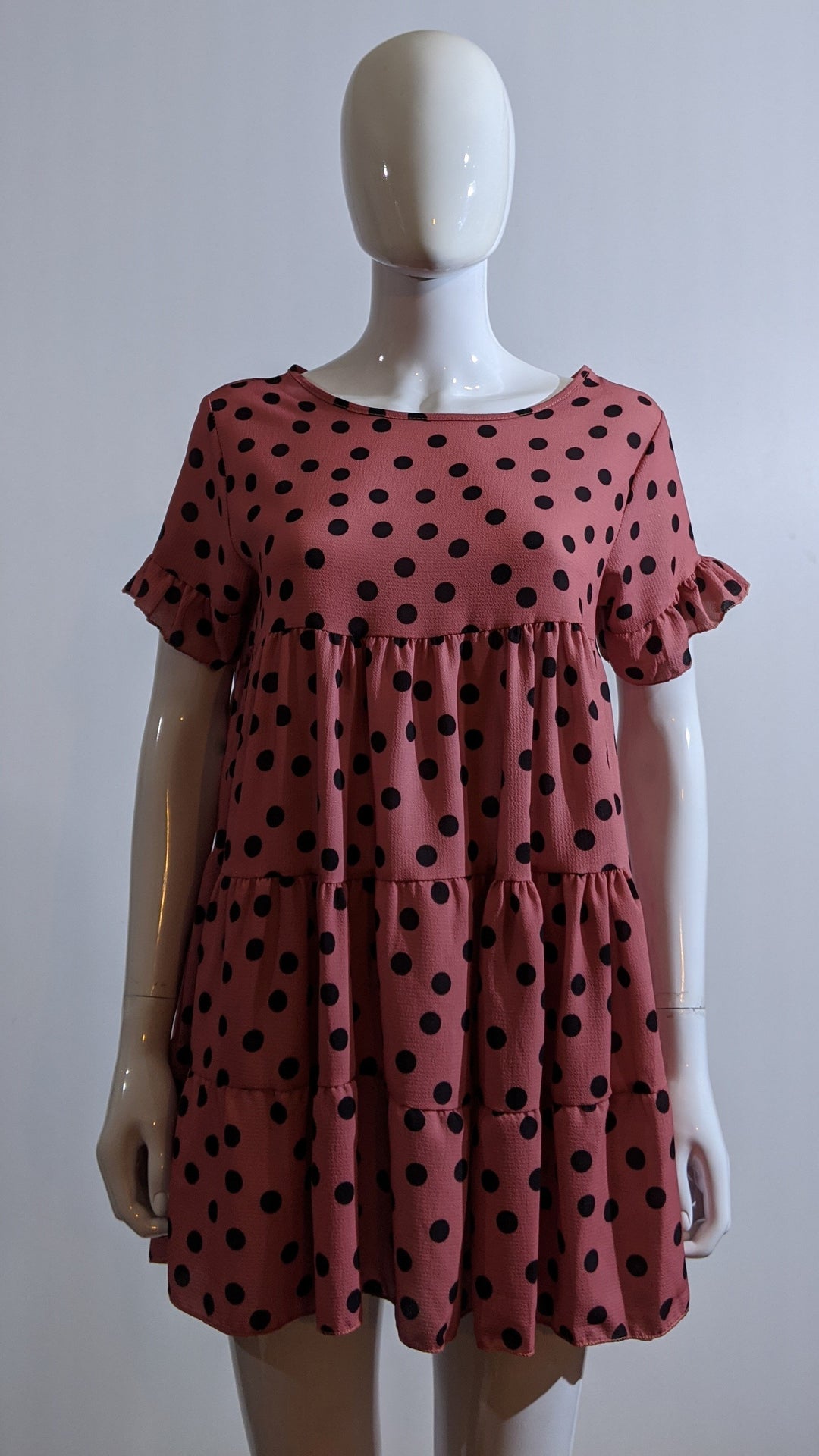 Pink Polka Dot Print Tiered Smock Dress