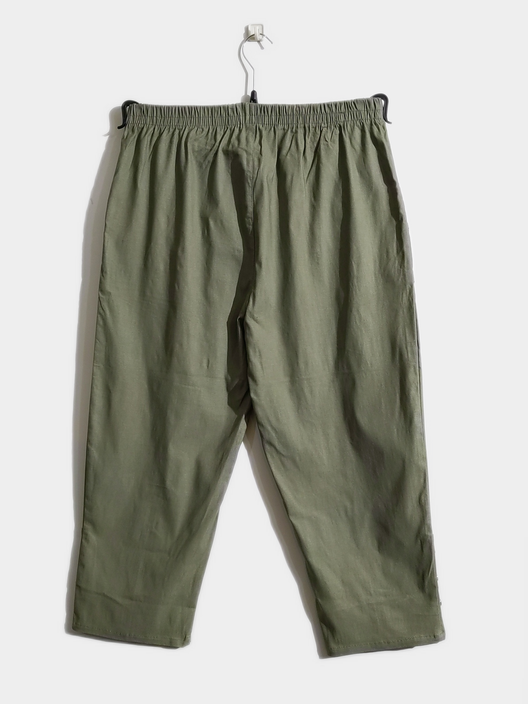 Khaki Cotton Stretch Elasticated Waist Cropped Trouser