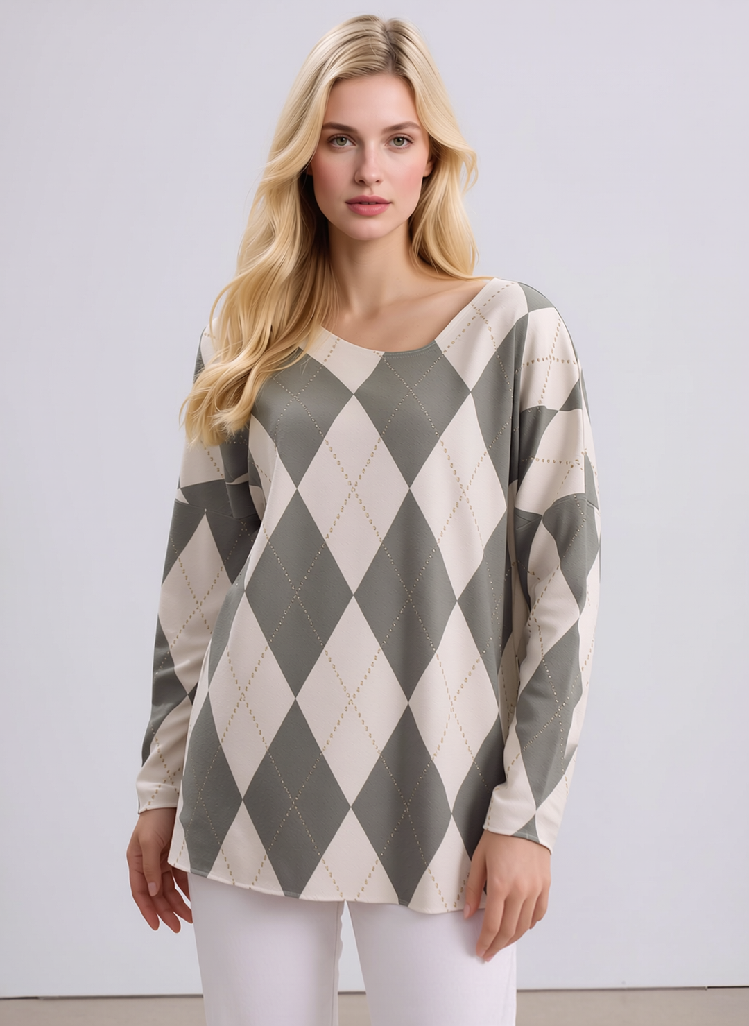 Khaki Green Diamond Pattern Knit Top