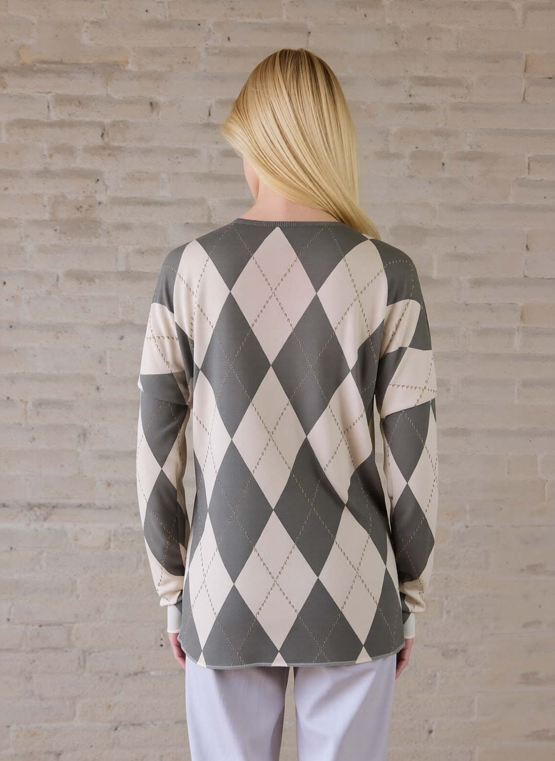 Khaki Green Diamond Pattern Knit Top