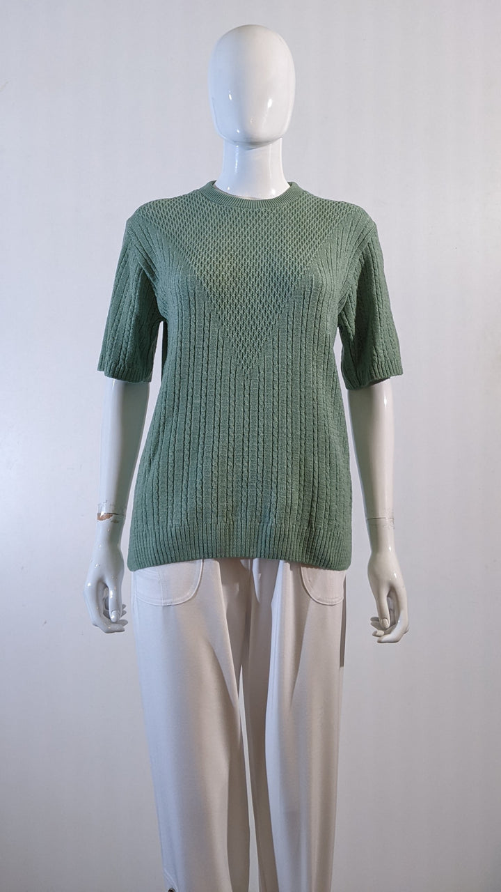 Khaki Green Ribbed Design Short Sleeve Jumper