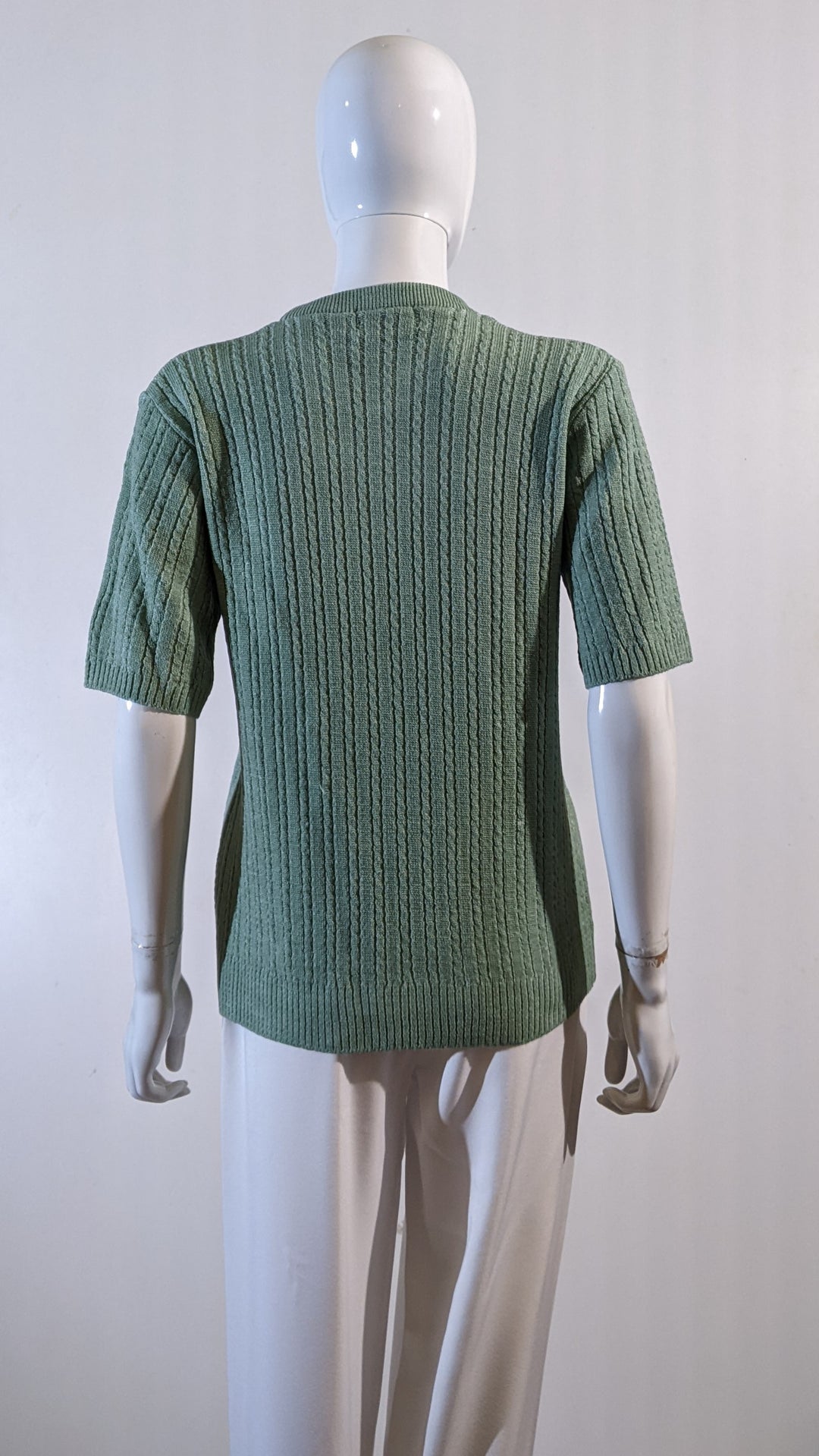 Khaki Green Ribbed Design Short Sleeve Jumper