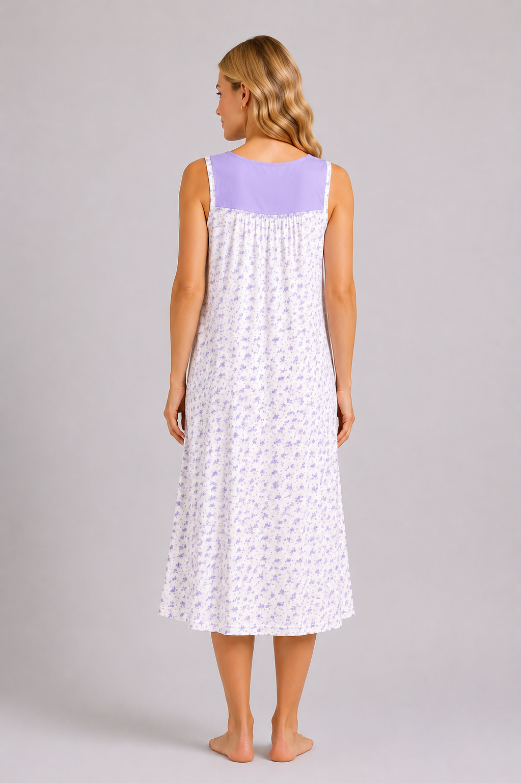 Lavender Floral Sleeveless Soft Lightweight Nightdress