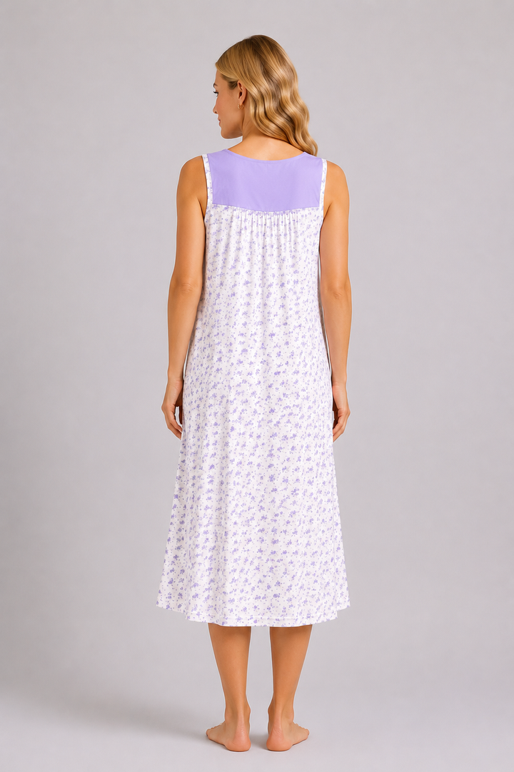 Lavender Floral Sleeveless Soft Lightweight Nightdress