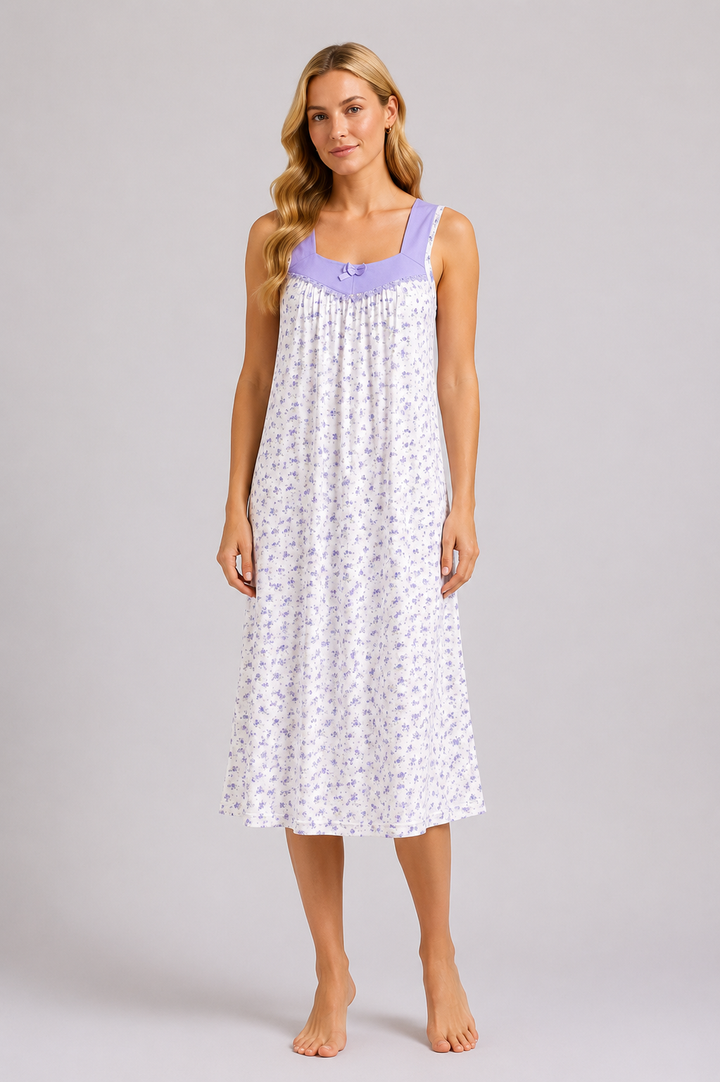 Lavender Floral Sleeveless Soft Lightweight Nightdress