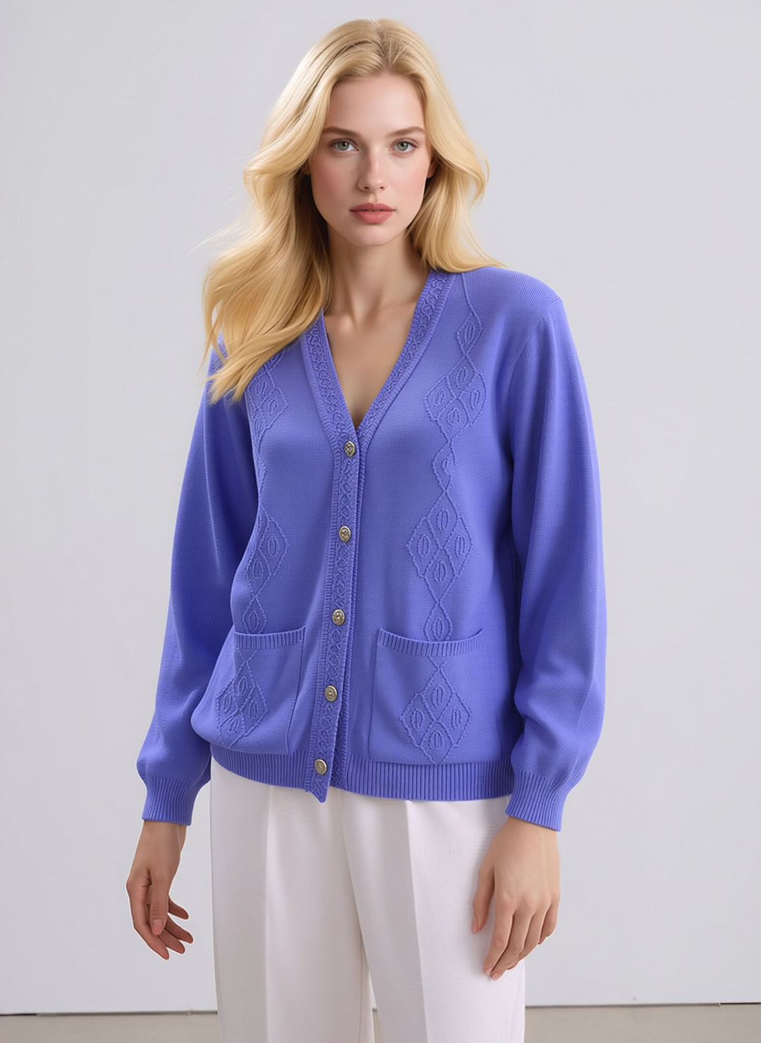 Lavender V-Neck Pocket Button Up Cardigan