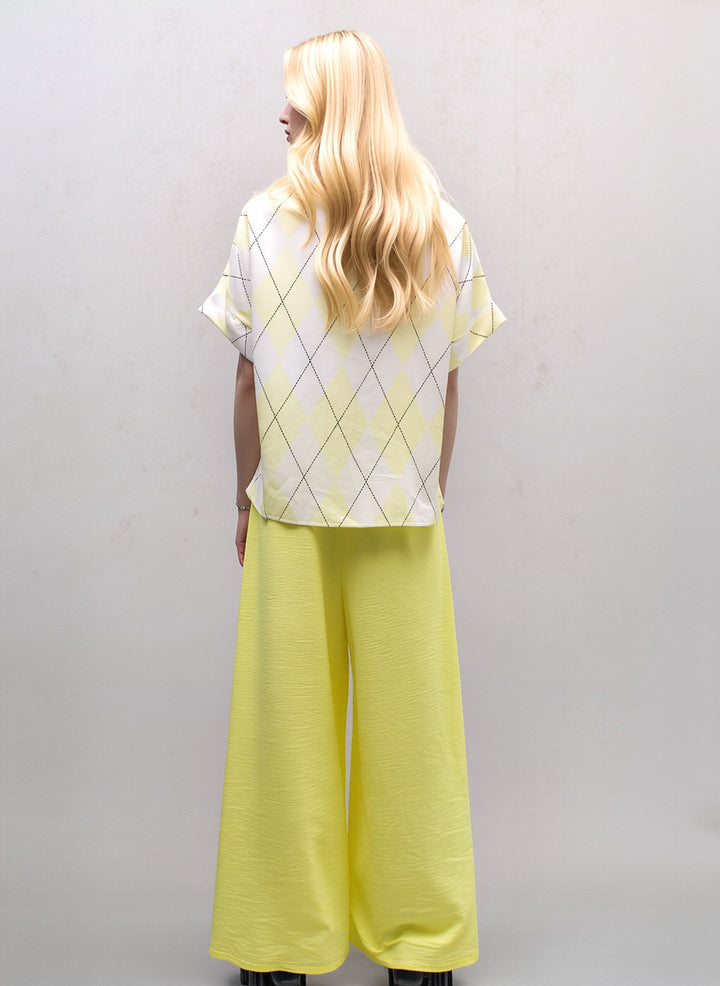 Lemon Wide Leg Trousers & Diamond Print Shirt Set