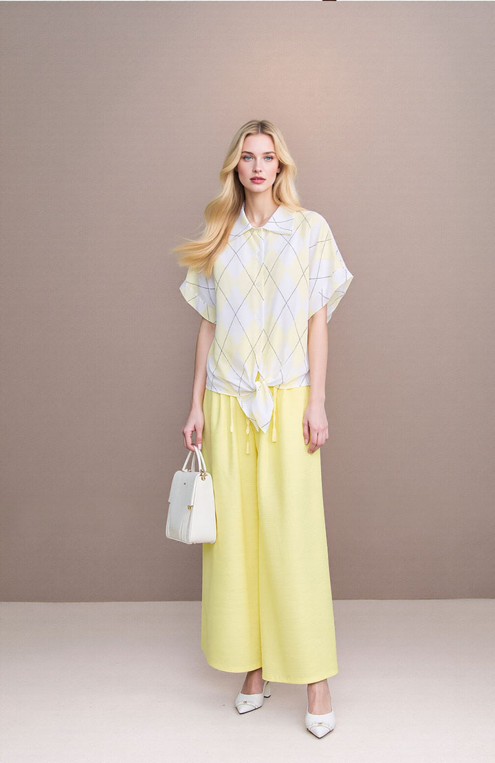 Lemon Wide Leg Trousers & Diamond Print Shirt Set