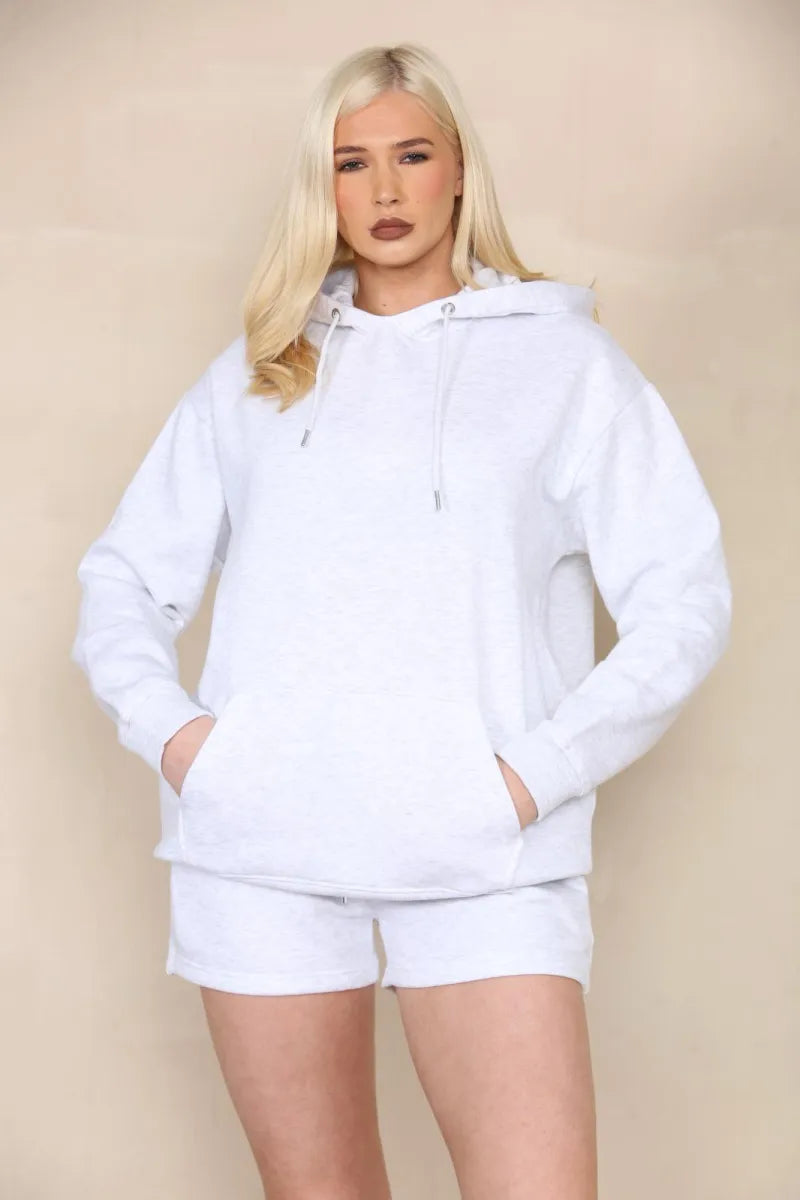 Light Grey Oversized Hoodie & Shorts Co-Ord Loungewear Set