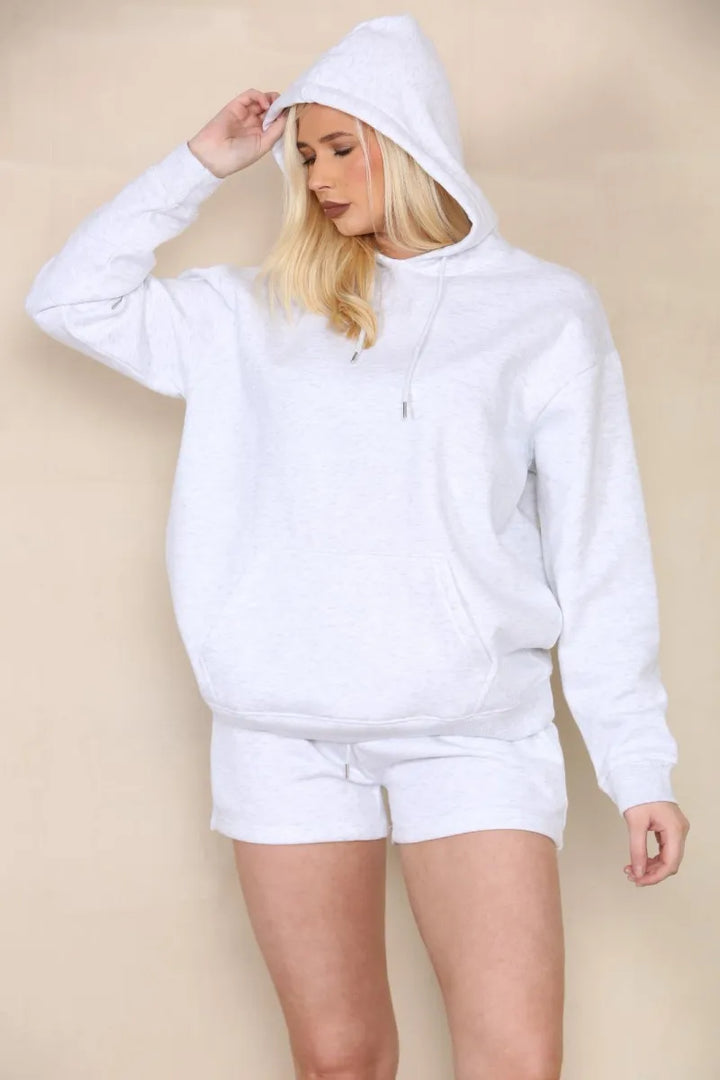 Light Grey Oversized Hoodie & Shorts Co-Ord Loungewear Set