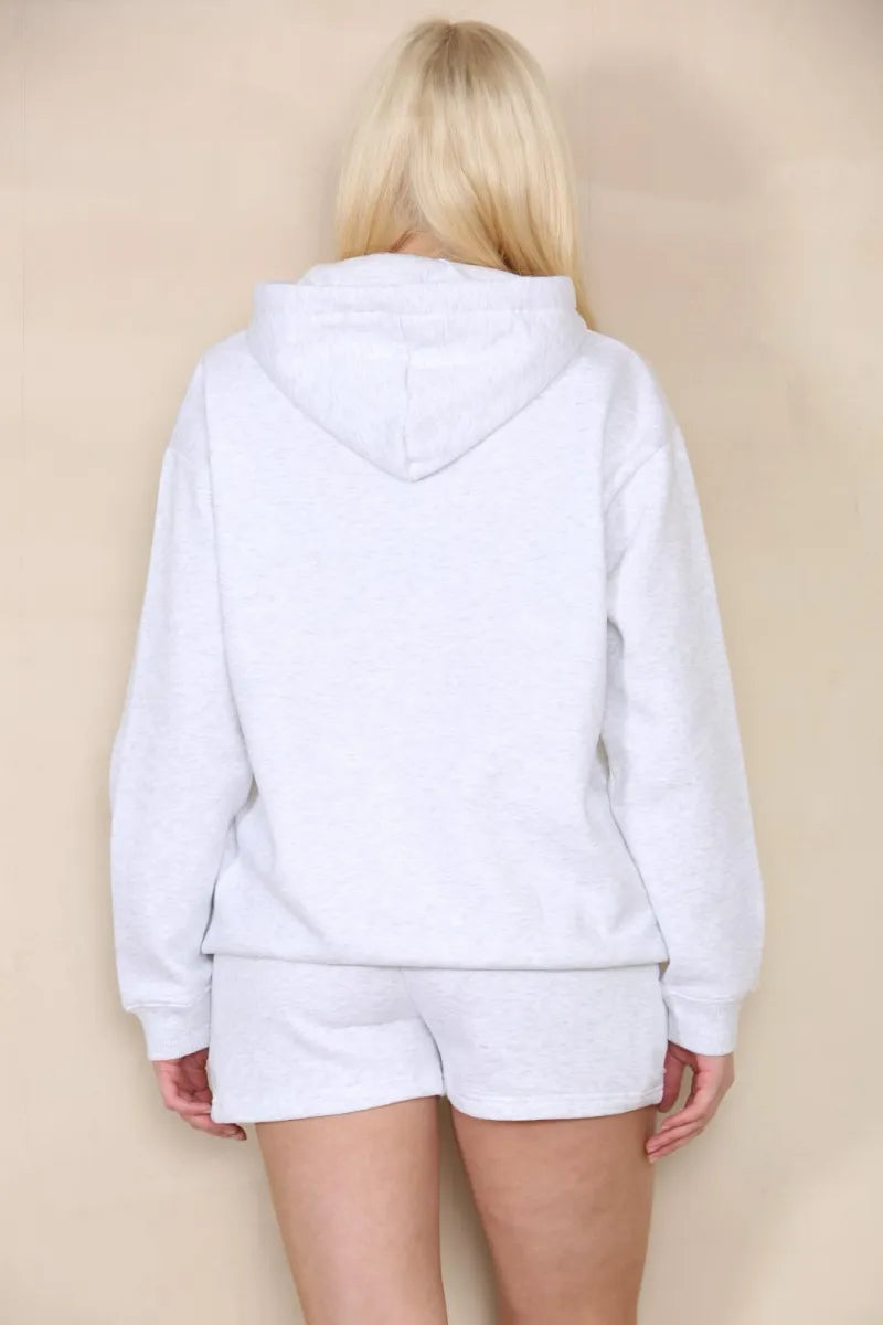 Light Grey Oversized Hoodie & Shorts Co-Ord Loungewear Set