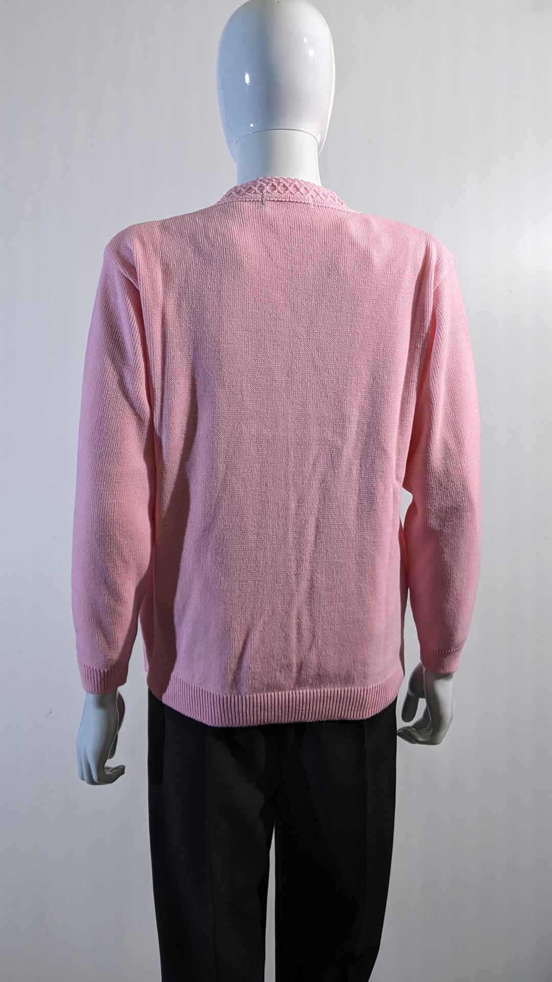 Light Pink V-Neck Diamond Design Cardigan with Pockets