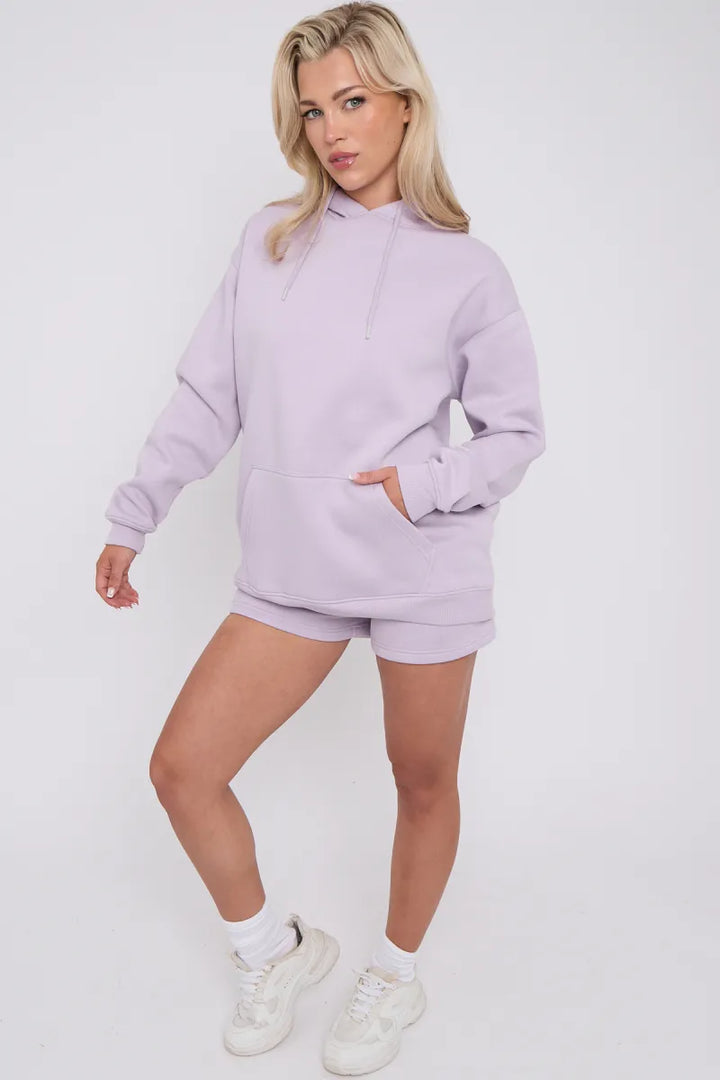 Lilac Oversized Hoodie & Shorts Co-Ord Loungewear Set