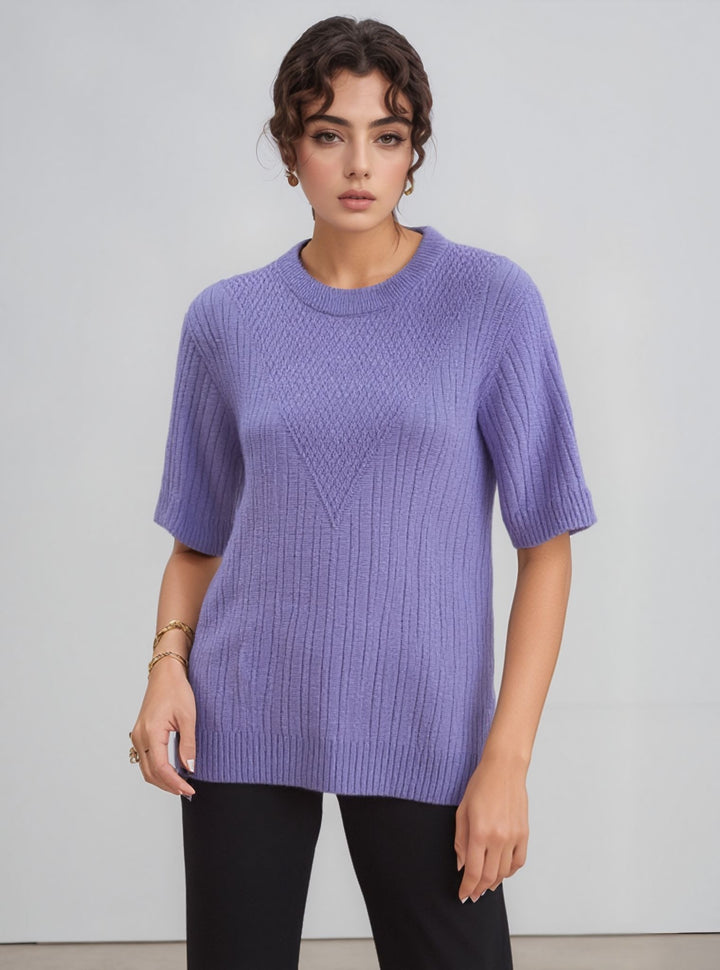 Lilac Ribbed Design Short Sleeve Jumper