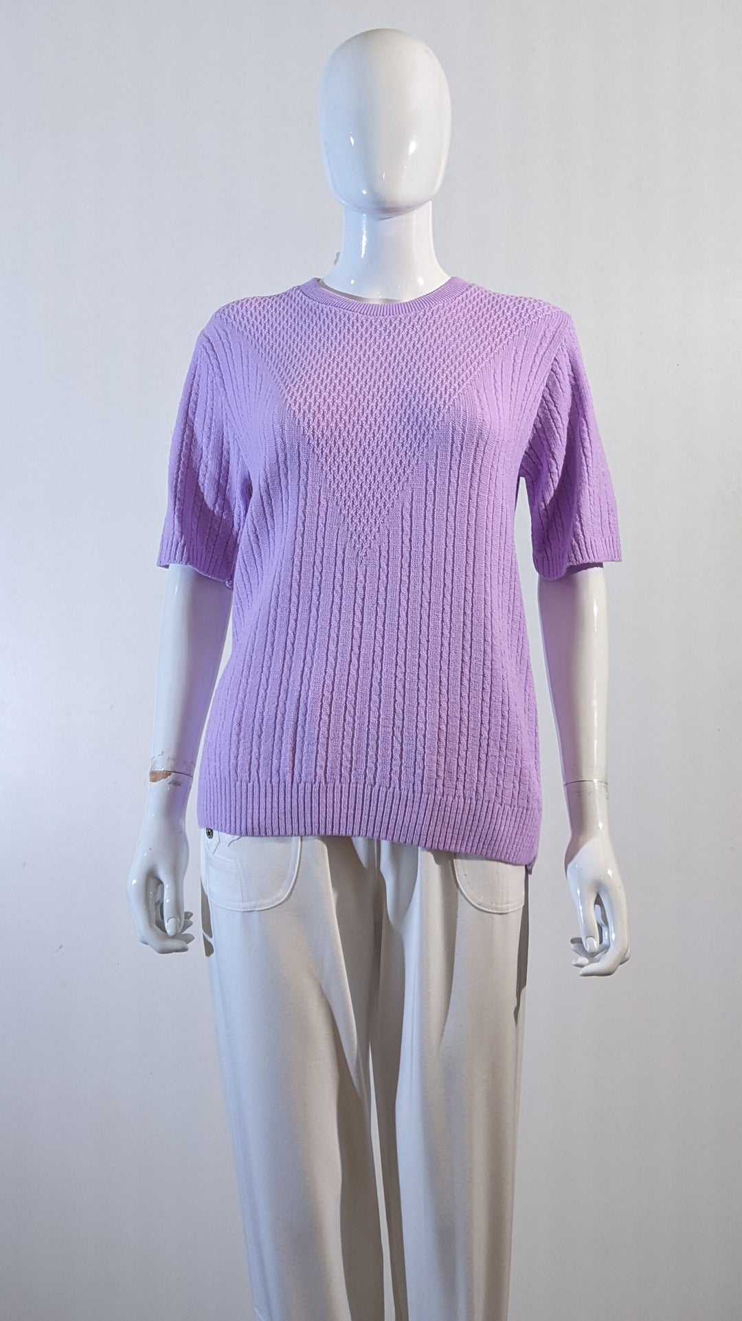 Lilac Ribbed Design Short Sleeve Jumper