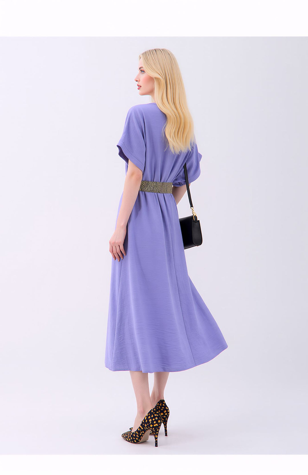 Lilac Wrap Midi Dress Elegant Summer Occasion Dress with Belt