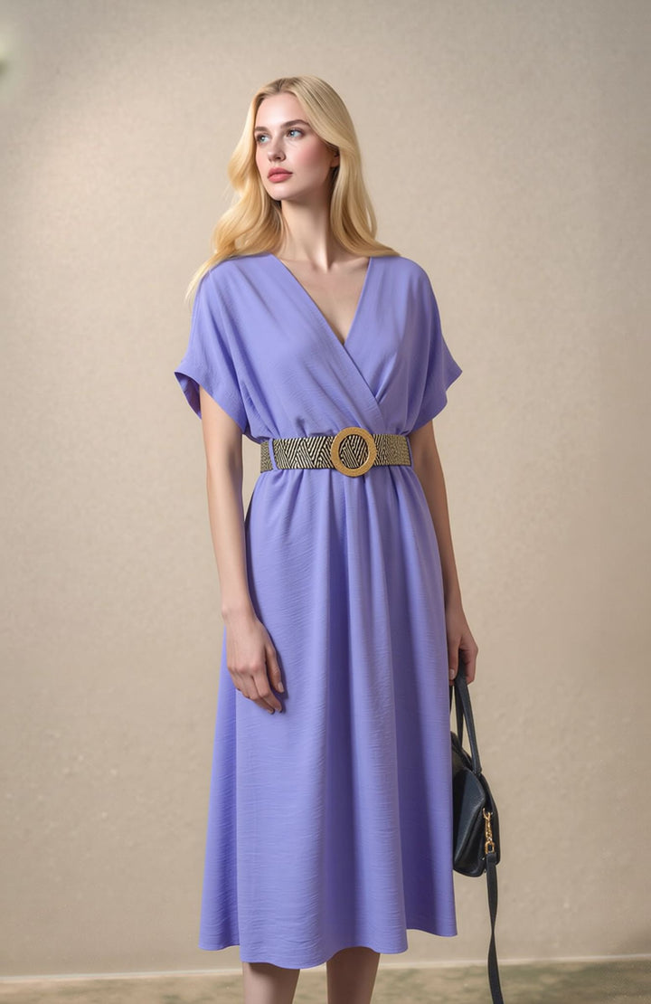 Lilac Wrap Midi Dress Elegant Summer Occasion Dress with Belt