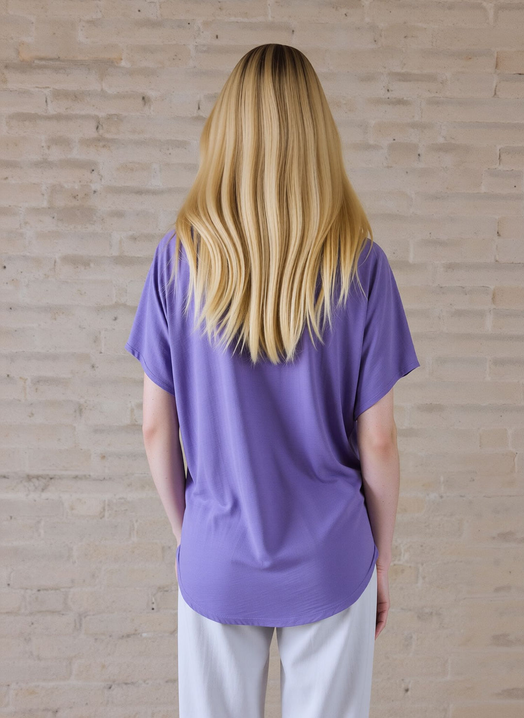 Lilac Zip Front V-Neck Loose Fit Blouse Top