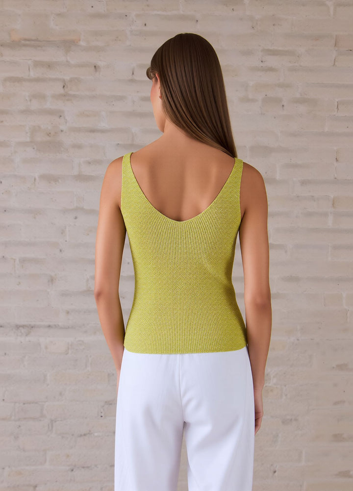 Lime Green Sleeveless Knit Shimmer Vest Top