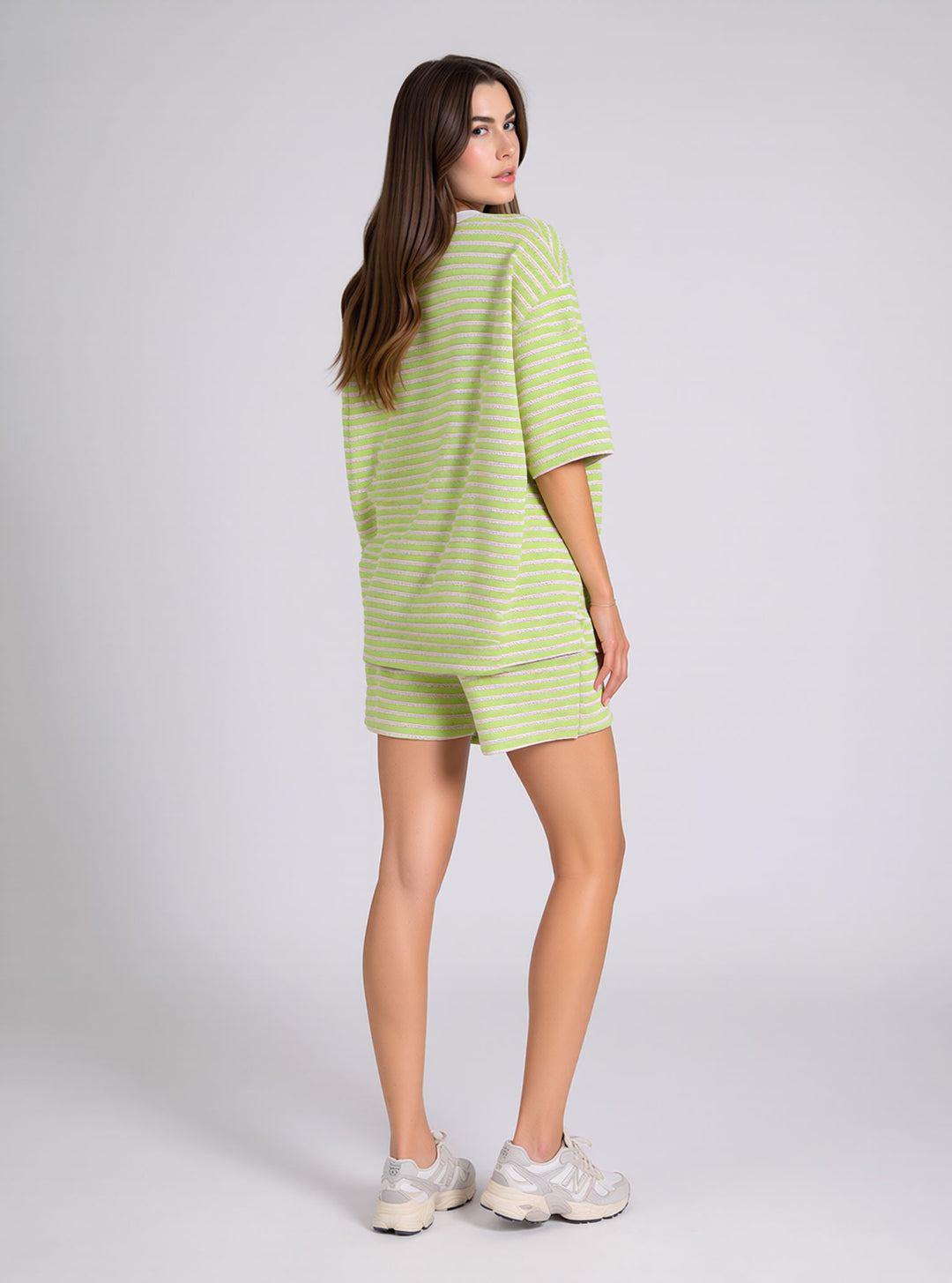 Lime Striped Co-Ord Shorts Set with Oversized Top