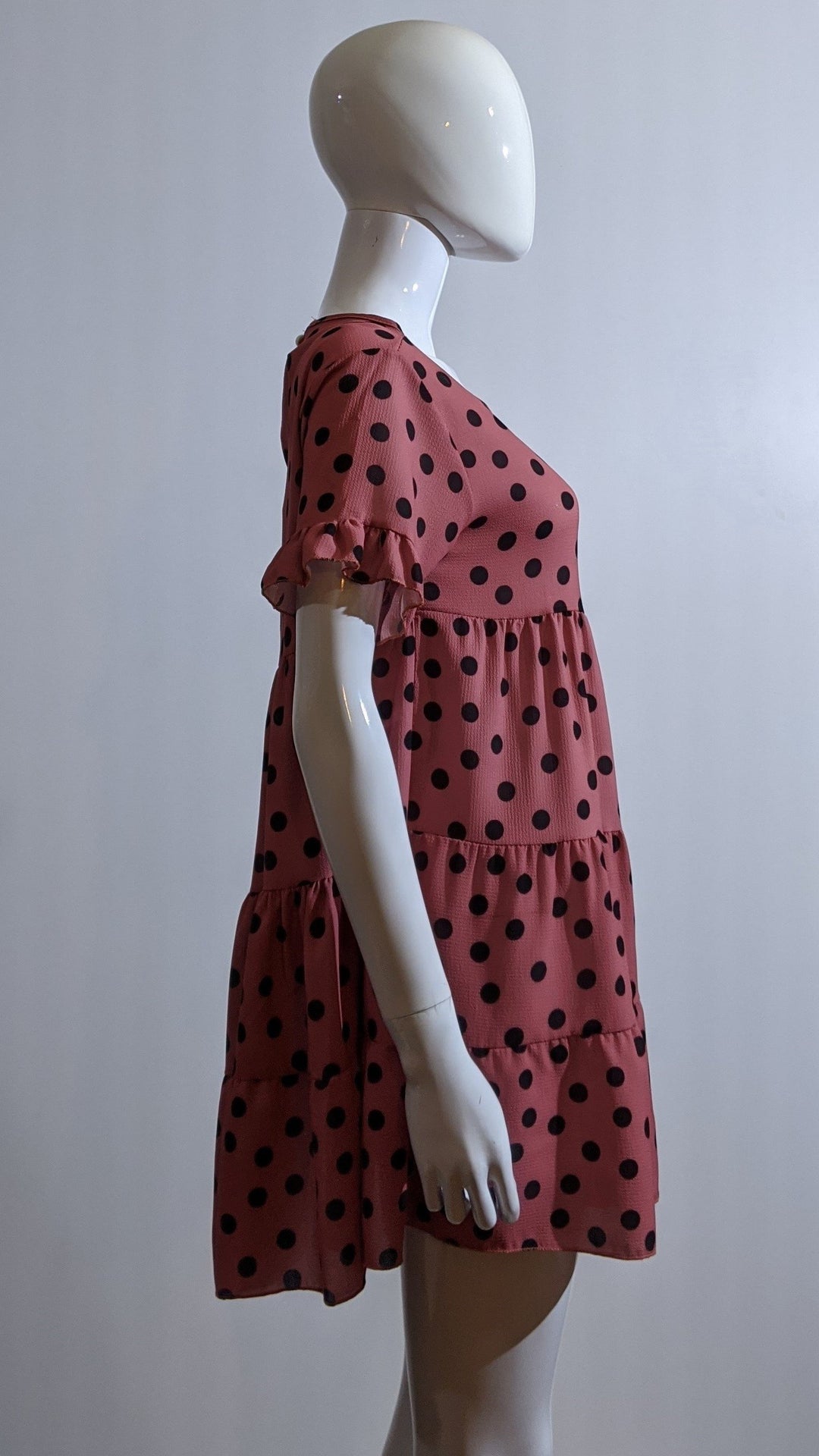 Pink Polka Dot Print Tiered Smock Dress