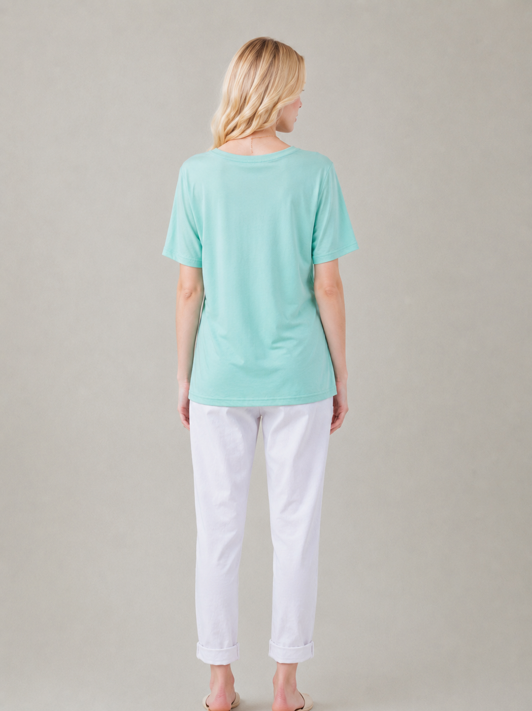 Mint Embroidered Round Neck T-Shirt Soft Casual Summer Top