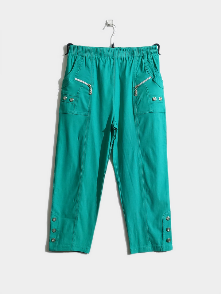 Mint Green Cotton Stretch Elasticated Waist Cropped Trouser