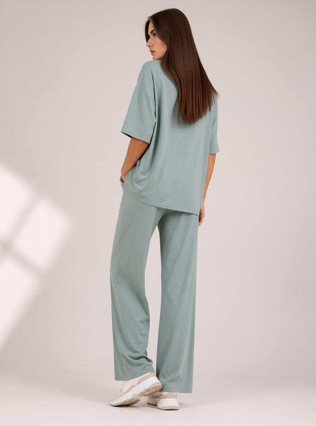 Mint Two Piece Co-Ord Set Oversize Top with Seam Detail Wide Leg Trousers