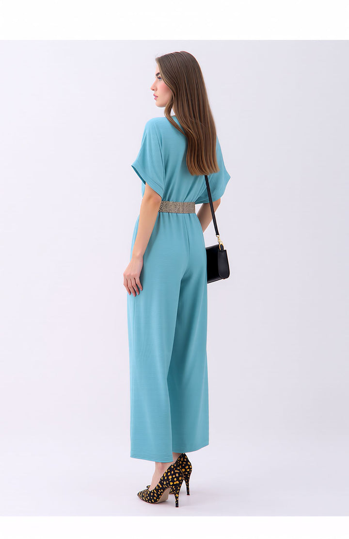 Mint V-Neck Wide Leg Jumpsuit with Belt