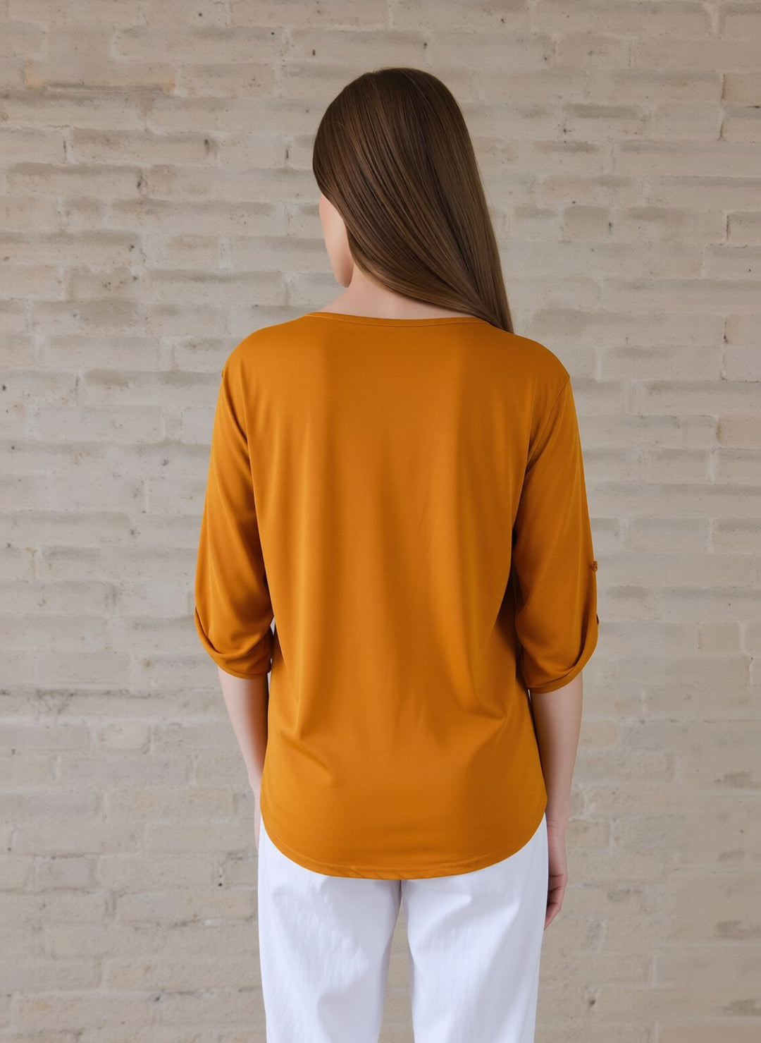 Mustard V-Neck Zip Detail Tunic Chic Top