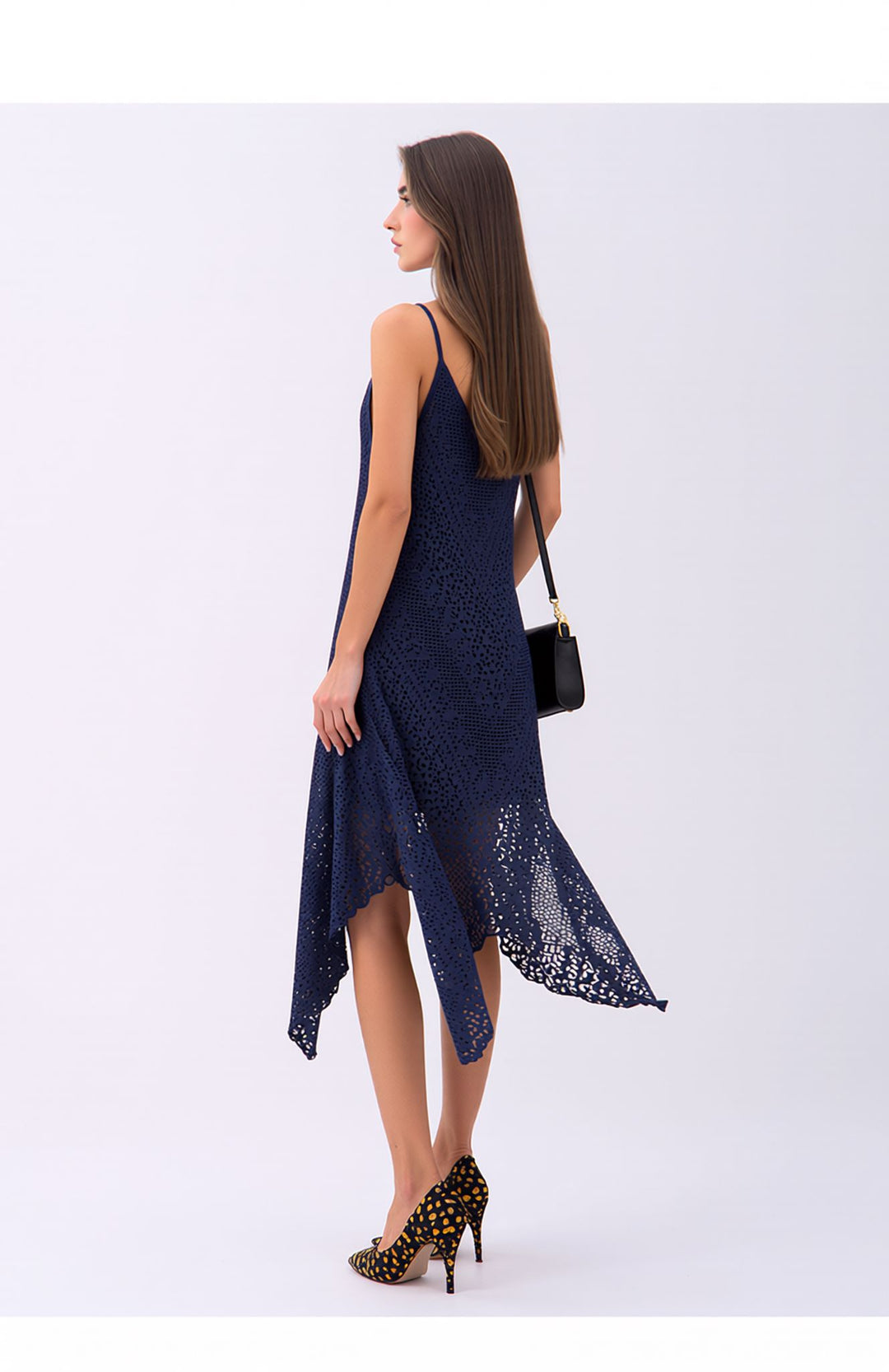 Navy Broderie Anglaise Summer Holiday Sleeveless Cotton Look Dress
