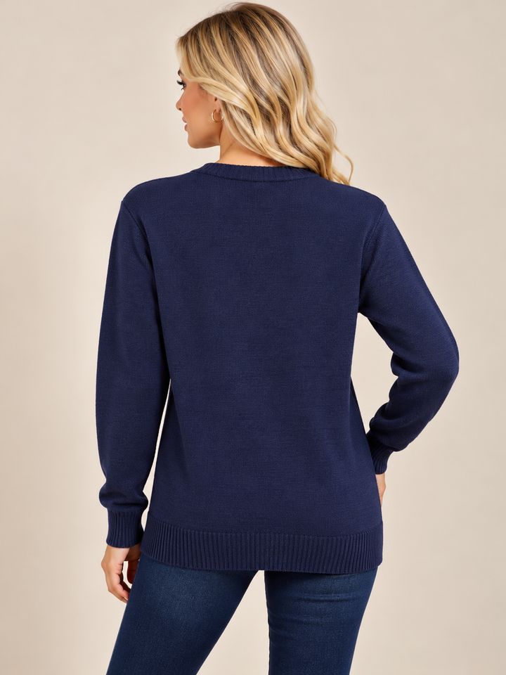 Navy Classic Cable Knit V-Neck Button Cardigan with Pockets