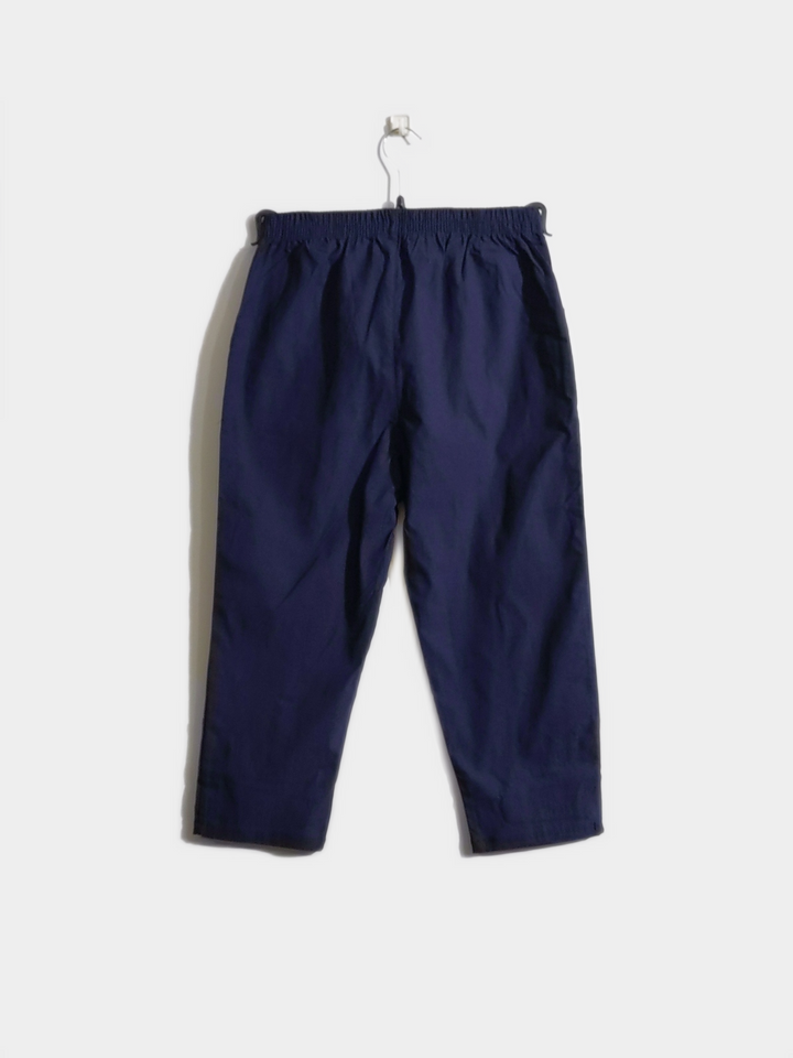 Navy Cotton Stretch Elasticated Waist Cropped Trouser