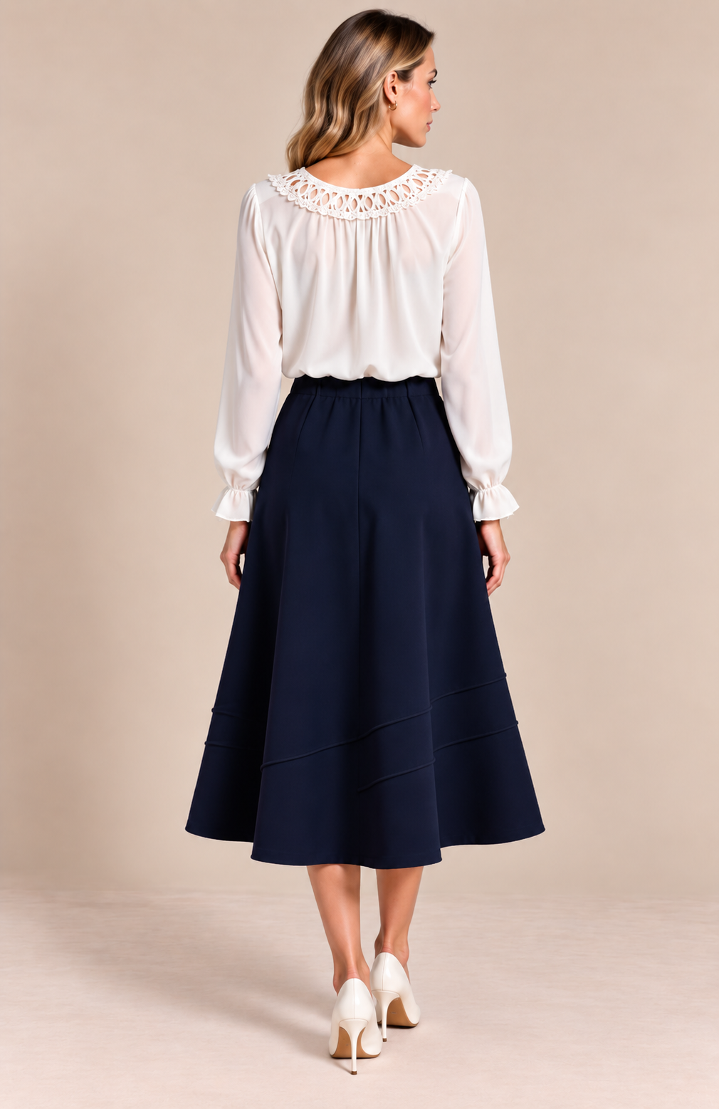 Navy Lined Elasticated A-Line Skirt