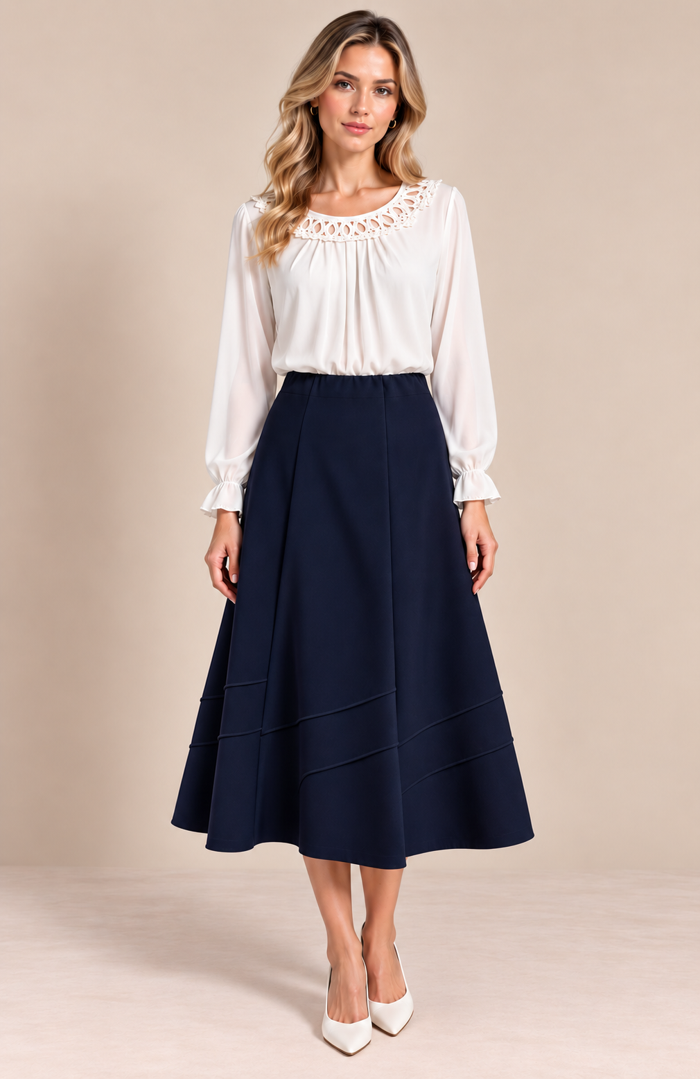 Navy Lined Elasticated A-Line Skirt