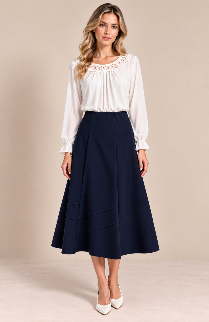 Navy Lined Elasticated A-Line Skirt