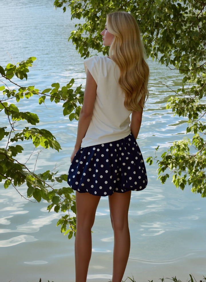 Navy Polka Dot Bubble Skort Skirt Style Shorts