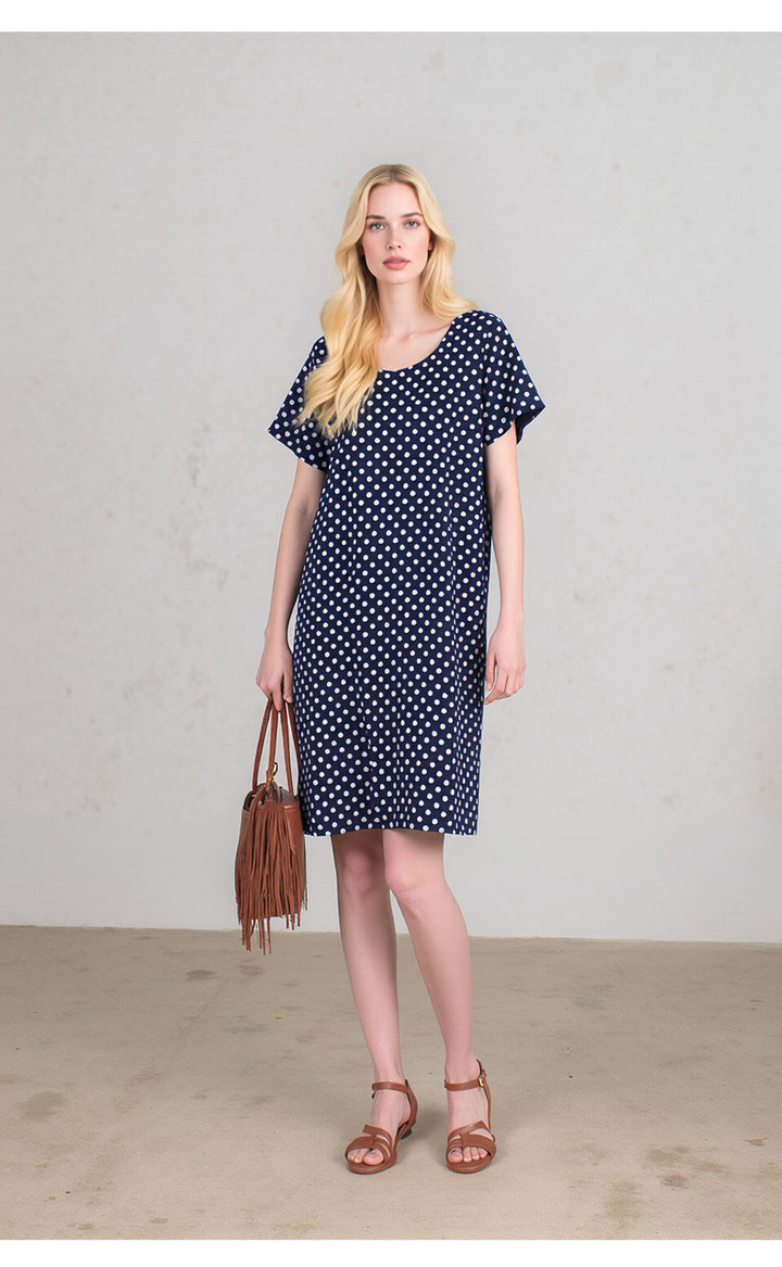 Navy Polka Dot Print Cross Back Swing Summer Dress