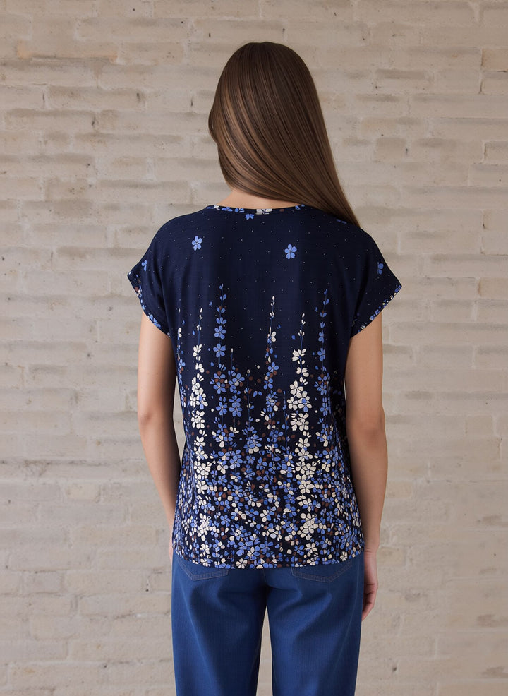 Navy Relaxed Fit Short Sleeve Tunic Top Lightweight Cotton Rich Casual Summer Shirt