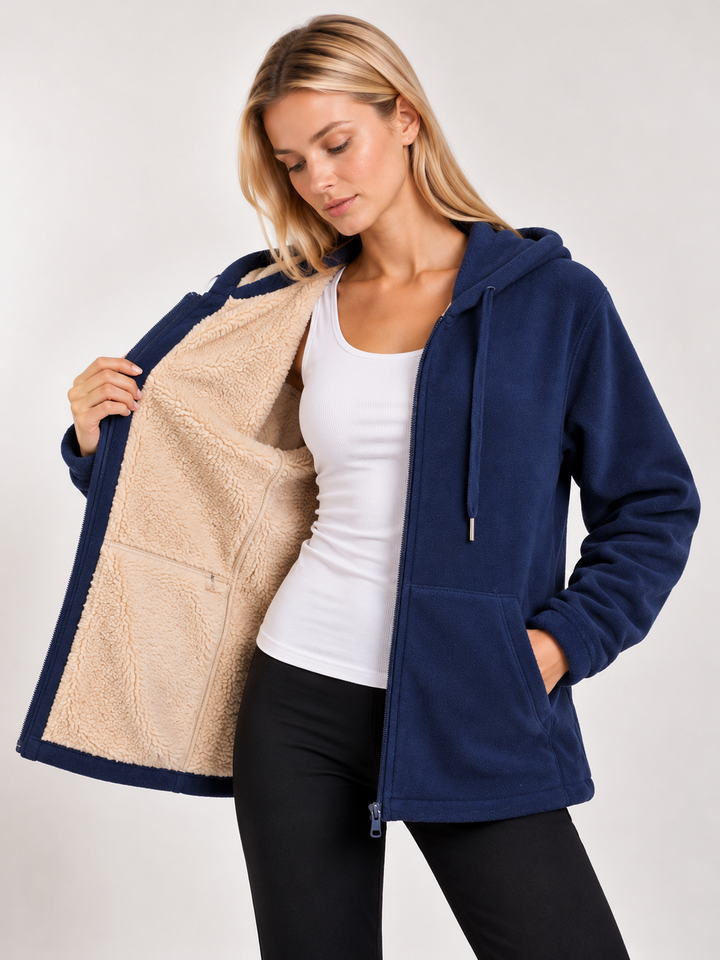 Navy Sherpa Lined Zip-Up Hooded Fleece Jacket