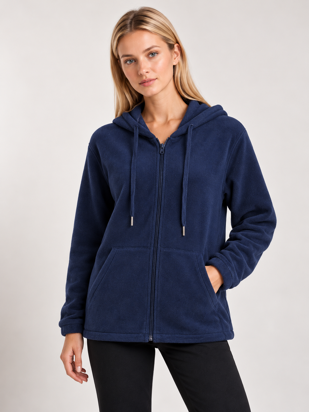 Navy Sherpa Lined Zip-Up Hooded Fleece Jacket