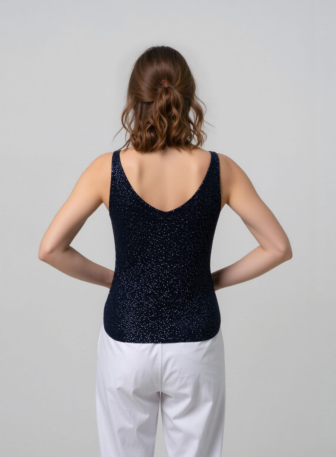Navy Sleeveless Knit Shimmer Vest Top