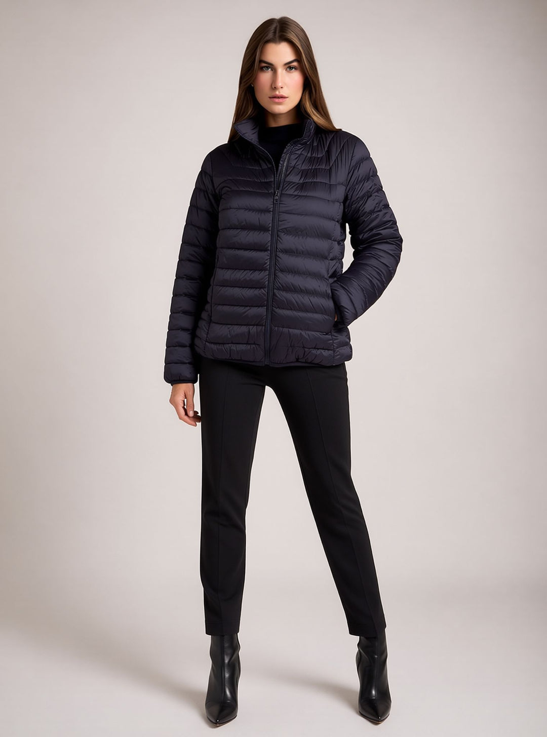 Navy Waterproof & Windproof Lightweight Padded Jacket with Funnel Neck